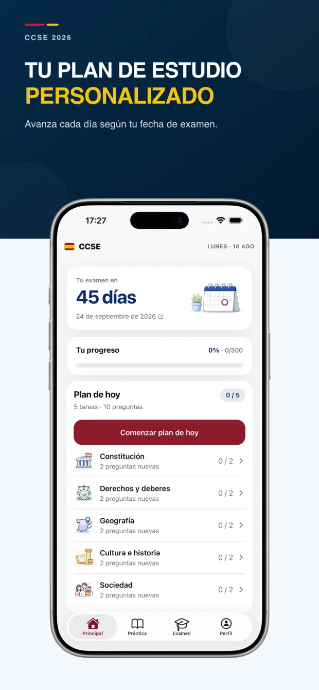 Plan de estudio personalizado de CCSE App